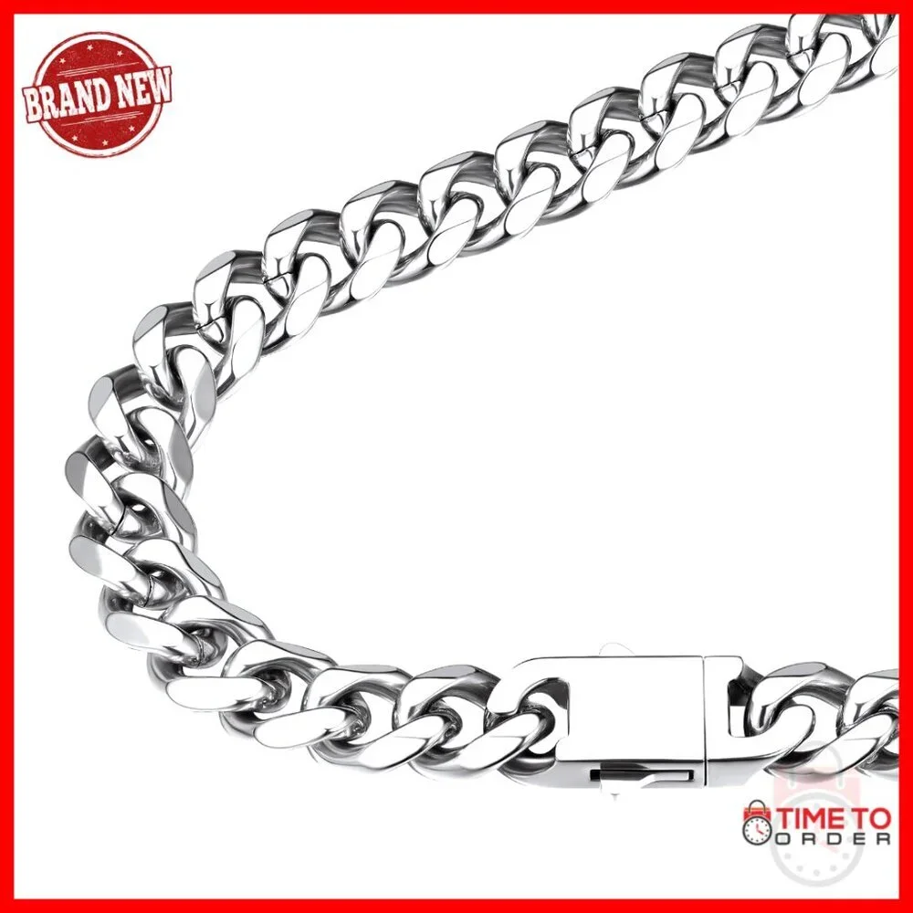 Stainless Steel Cuban Link Chain Necklace, 6/9/12mm Width, 18-30" Length